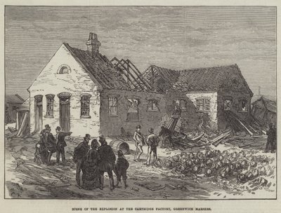 Scène van de Explosie bij de Patronenfabriek, Greenwich Marshes door Sir John Charles Robinson